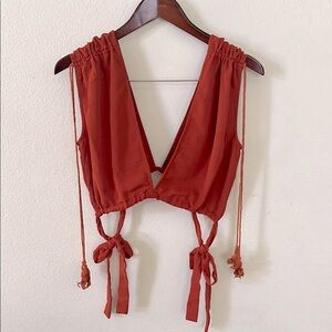 Cider Rust Sleeveless Tie-Side Crop Top Tank Top Size XSmall Boho Resort